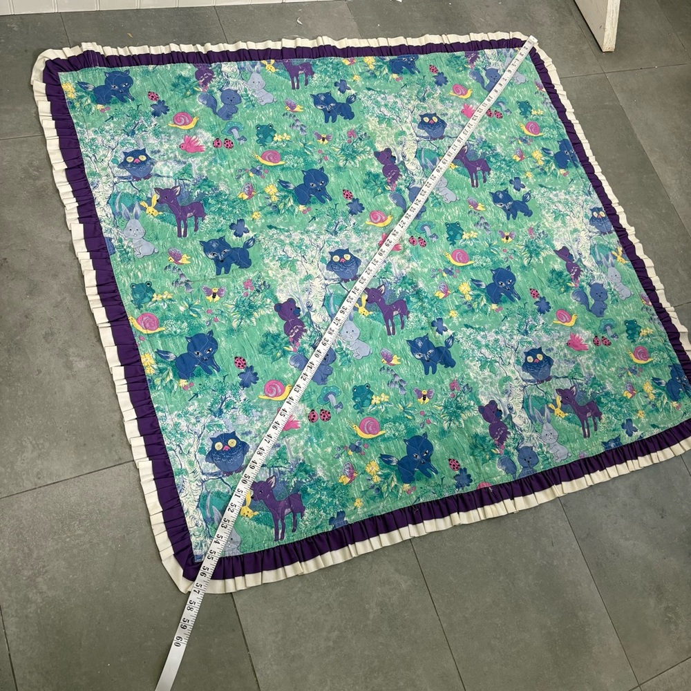 Vintage Handmade Baby Quilt Woodland Animals‎ Ruffle Edge Nursery Blanket